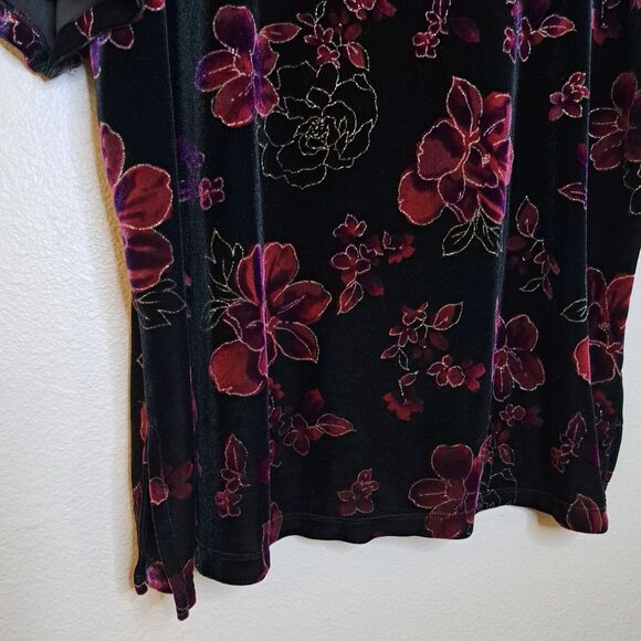 Notations Woman Soft Velvet Top Sparkle Floral Pattern Size Plus 1X Short Sleeve - Picture 5 of 9